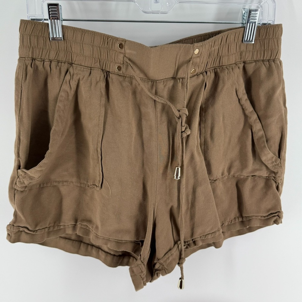 Cisono Rayon Collection Casual Shorts Women Large Taupe Drawstring Elastic Waist